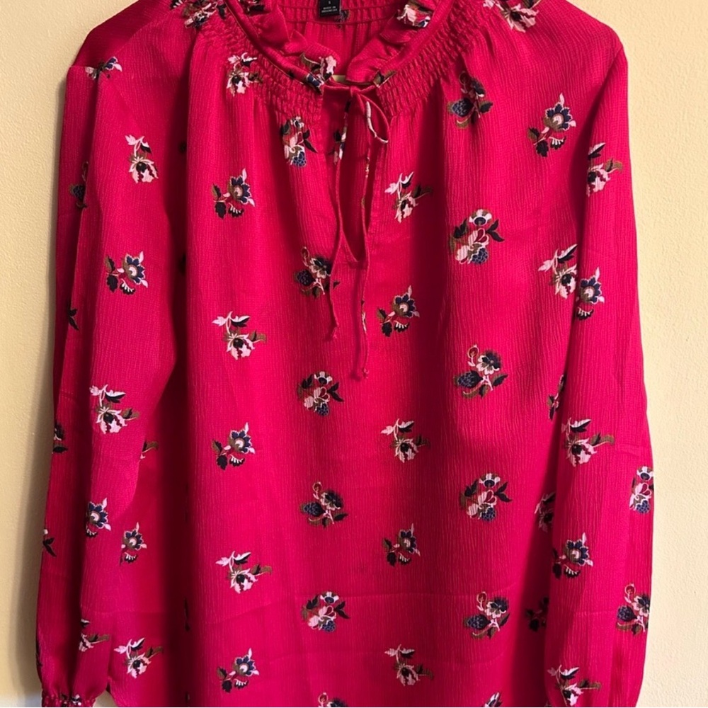 Ann Taylor Women's Floral Tie-Neck Blouse - Pink